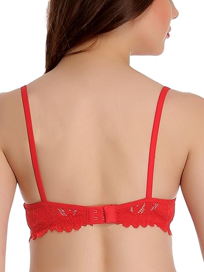 Clovia Women’s Light Red Lace Solid Full-Cup Bra – Non-Padded, Wire-Free Comfort